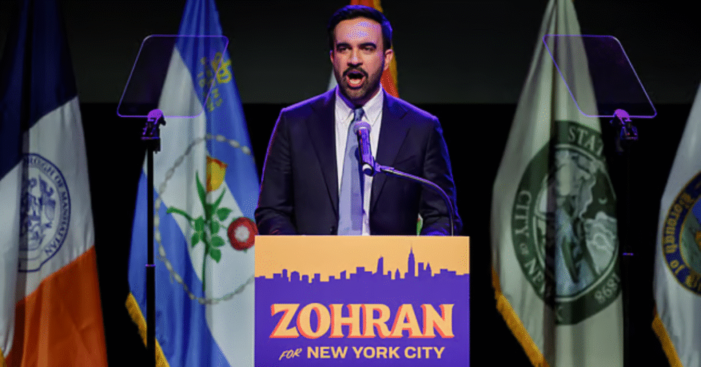 নিউইয়র্কের নতুন মেয়র জোহরান মামদানি বিজয় ভাষণ দিচ্ছেন