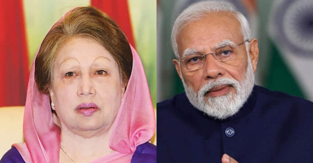 বিএনপির চেয়ারপারসন ও সাবেক প্রধানমন্ত্রী বেগম খালেদা জিয়া এবং ভারতের প্রধানমন্ত্রী নরেন্দ্র মোদি